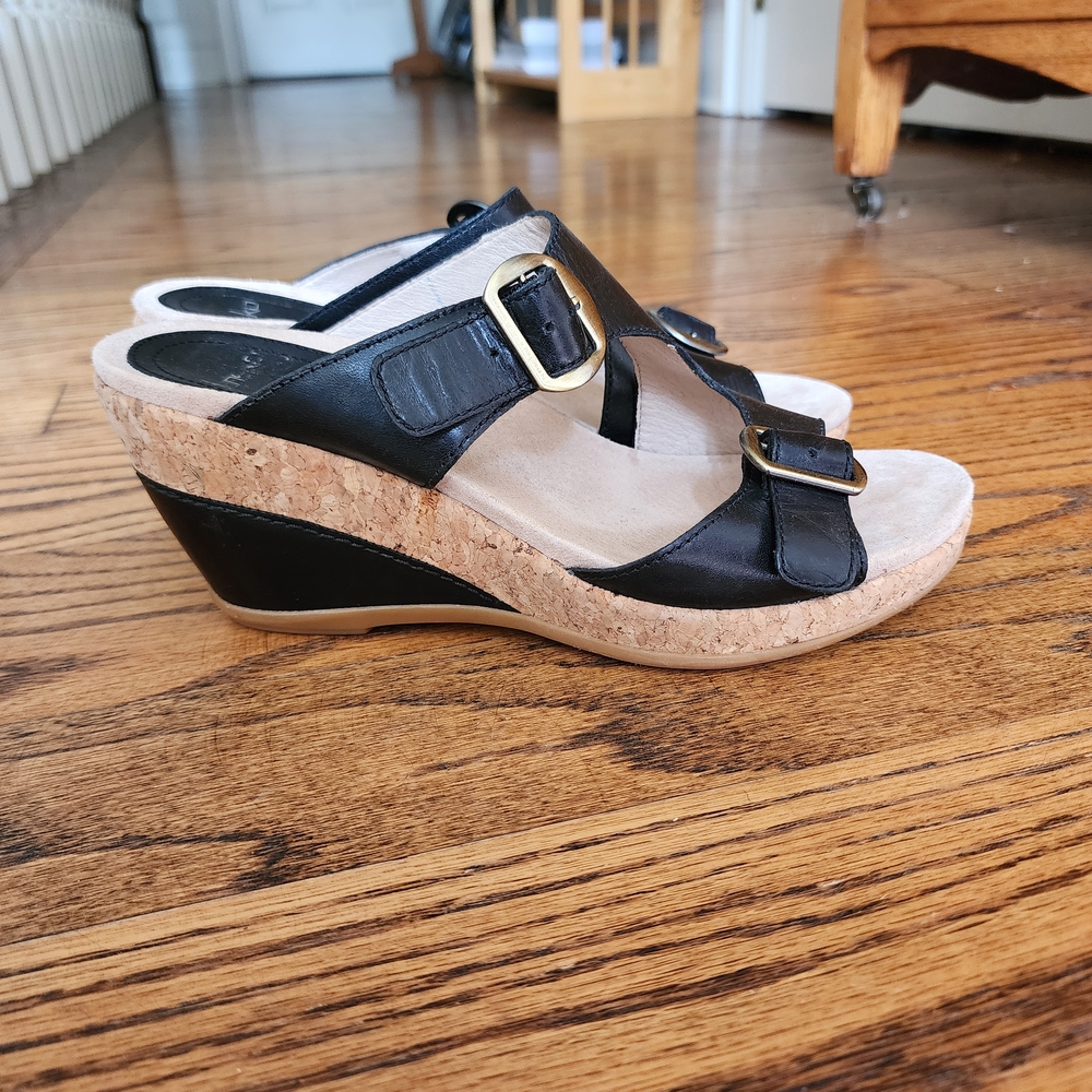 Dansko Black Wedge Sandals Size 38